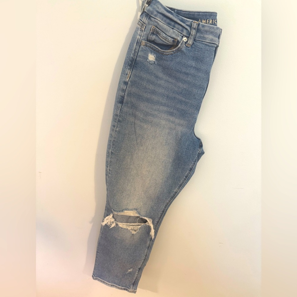 American Eagle  Classic Blue Denim Curvy Mom Jean